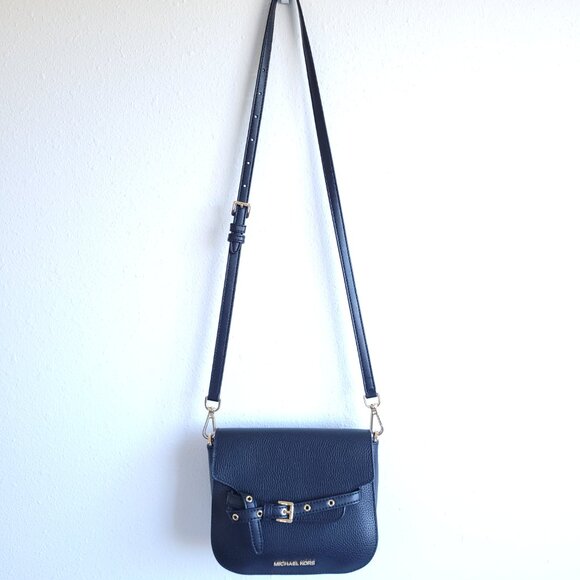 Michael Kors "Emilia" small saddle Leather Crossbody Bag in Black - Picture 6 of 9